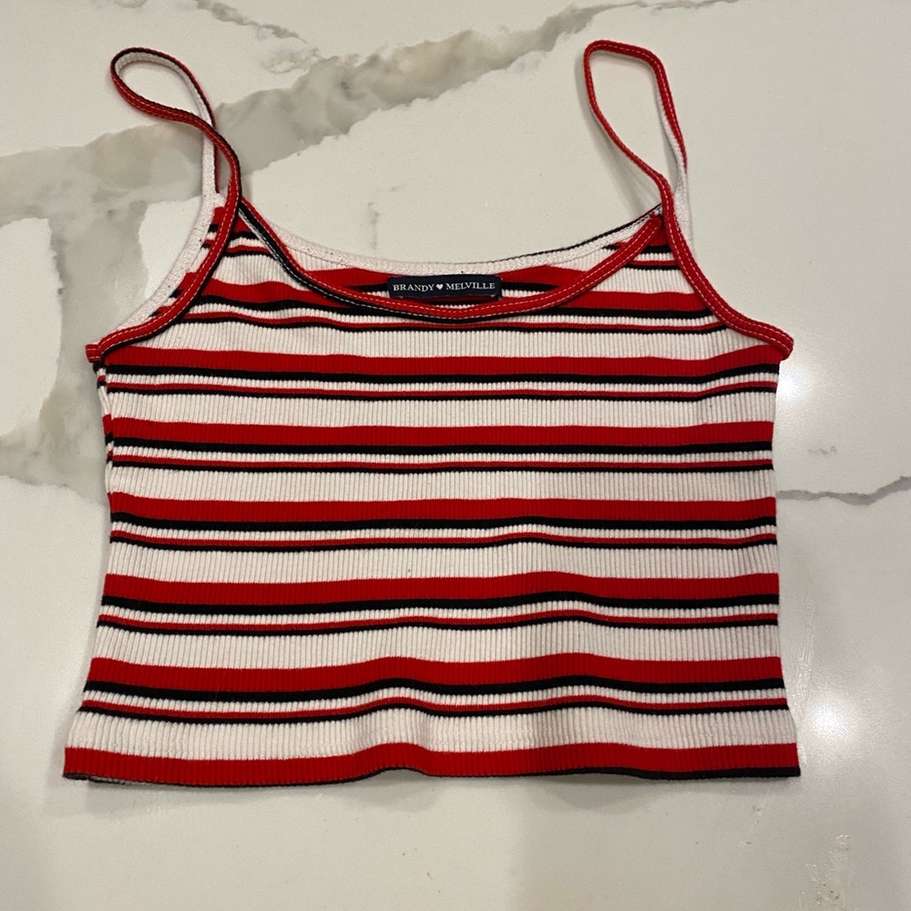 Brandy Melville red and black striped spaghetti strap cropped top one size